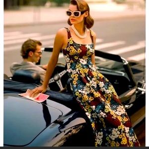 Floral retro Jacquard dress - midi A-line shimmery structured NWT